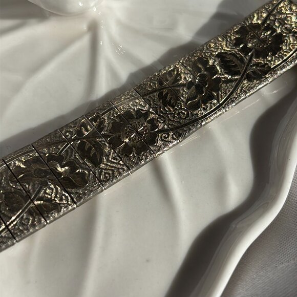 VINTAGE FLORAL ETCHED MESH BRACELET - Picture 5 of 7